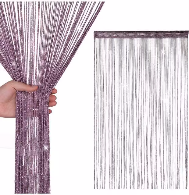 Neel Blue Purple Glitter String Curtain Polyester Fringe Spaghetti Tassel Panel, W: 90 cm, H: 200 cm