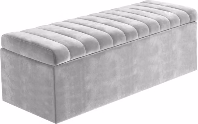 R&M Furnishers Silver Striped Plush Velvet Upholstered Blanket Chest