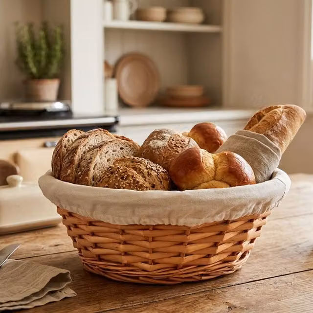 Orsina Round Handwoven Willow Basket with Cream Fabric Liner in Natural Beige – 2
