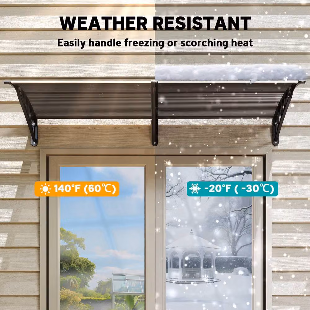 Rolipo Black Front Door Canopy Awning Rain Shelter W: 196 cm, D: 75 cm – 7
