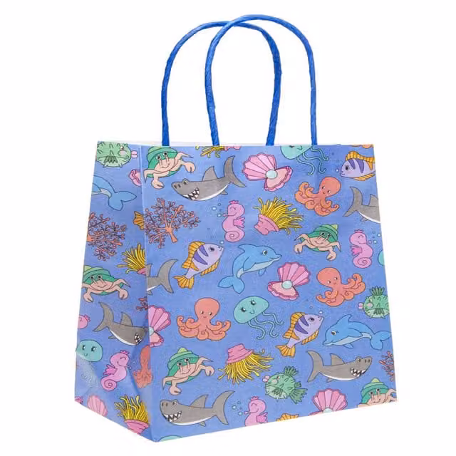 LG-Imports Pack of 12 White and Blue Sea Animal Paper Gift Bags for Children