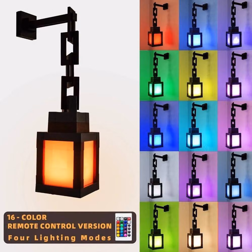 PAWNORA Pixel Style Night Light Lantern in Black with 16 Multicolour RGB Options and Remote Control – 2