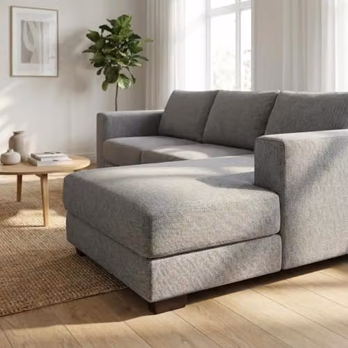Abakus Direct Kaizer L-Shaped Corner Sofa in Grey Bouclé Fabric, Right Facing – 2