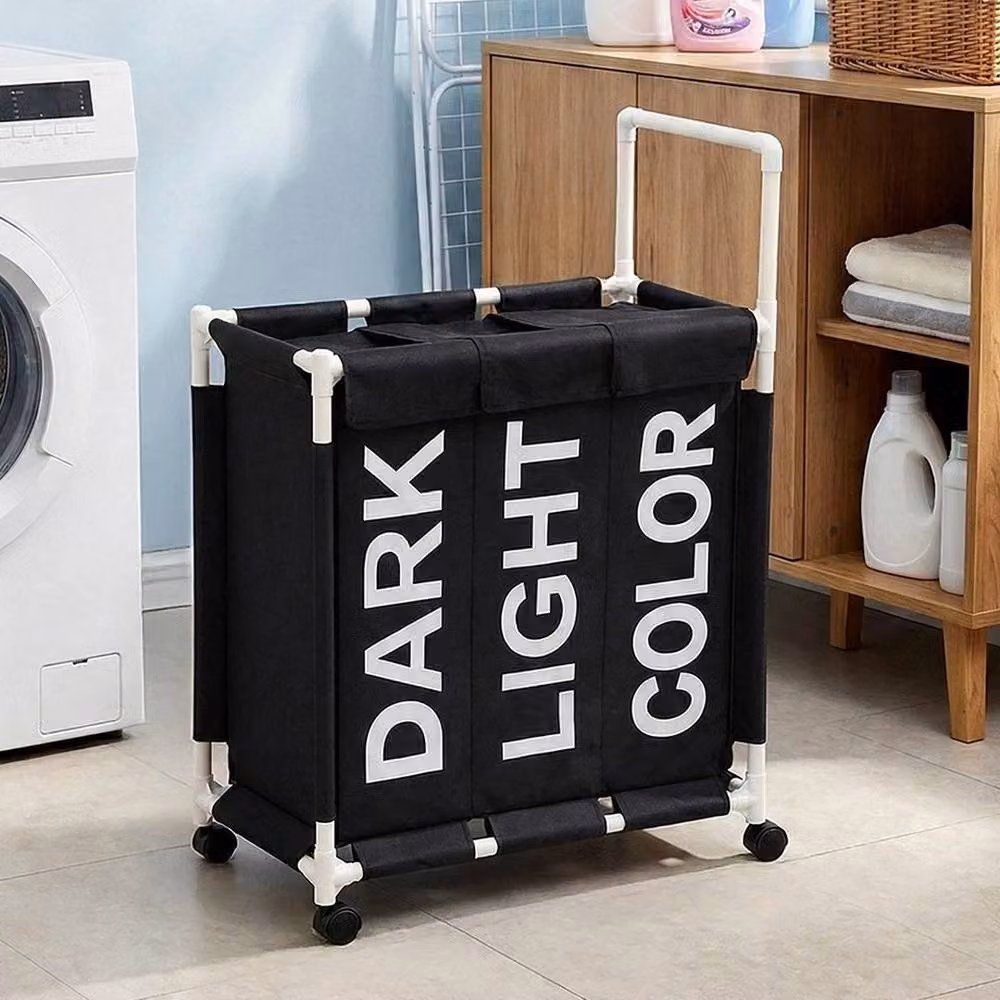 EONLION Black Fabric Laundry Basket Hamper with Lid and Removable Bag, Height: 100 cm – 3