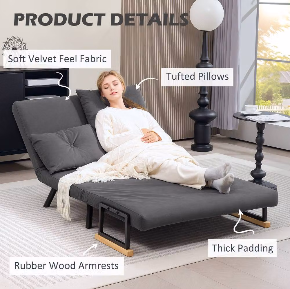 STILVORA Grey Velvet Double Sofa Bed with 4-in-1 Click-Clack Function and Scatter Cushions, W/D/H: 140 x 200 cm – 2