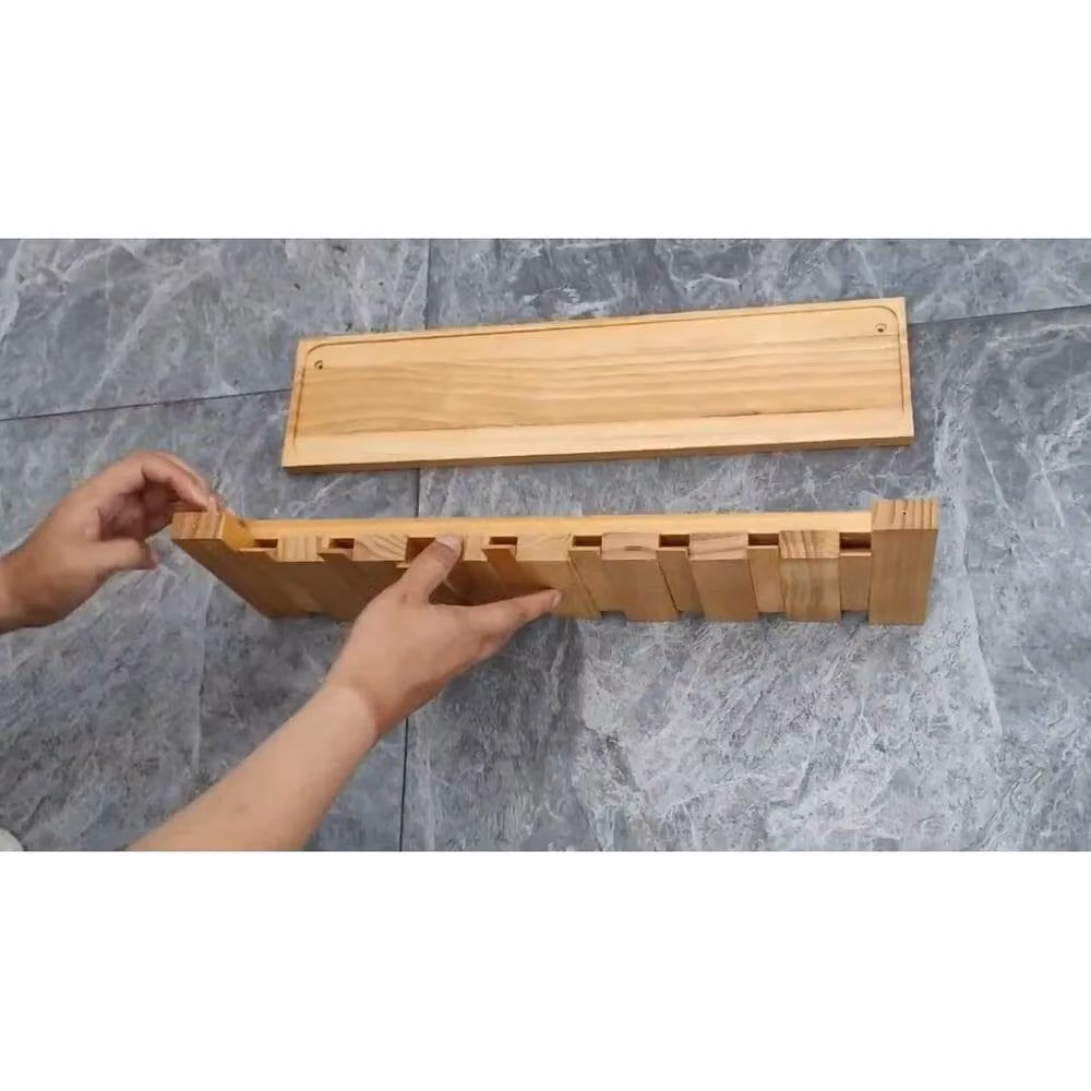 KORVIXA Wooden Piano Coat Rack Hanger in Brown with 8 Flip-Down Hooks, W/H: 100 x 100 cm – 2