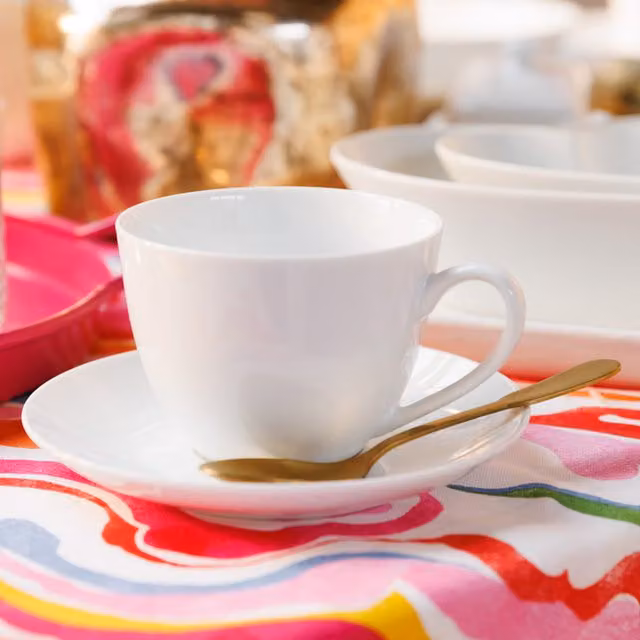 Mikasa Chalk Porcelain Teacup and Saucer Set of 2, White, 220ml