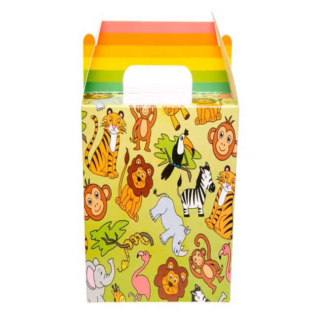 LG-Imports Pack of 12 Wild Animals Party Lunch Boxes in White and Multicolour