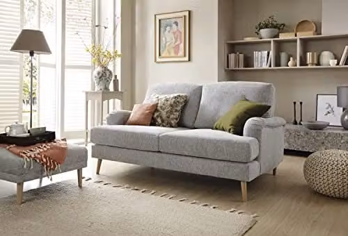 Abakus Direct Harper 2 Seater Sofa in Light Grey Smart Chenille Fabric – 1