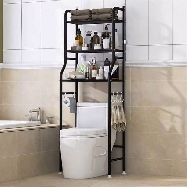 Nordara Black 3-Tier Over Toilet Bathroom Storage Rack in Matt Metal – 1