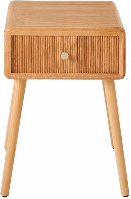 CALICOSY AVA Bedside Table with 1 Drawer and Slatted Fronts in Light Brown, H 58 cm x W 42 cm x D 35 cm