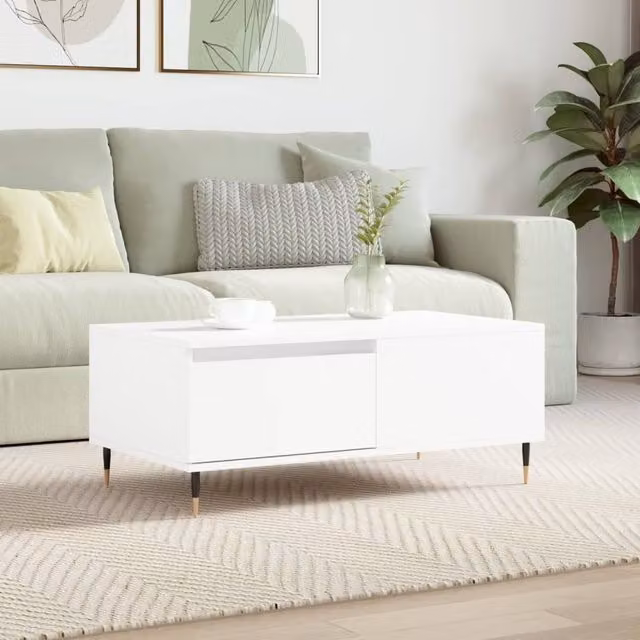 Berkfield Home White Modern Rectangular Coffee Table in Engineered Wood W/D/H: 90 x 50 x 36.5 cm – 1