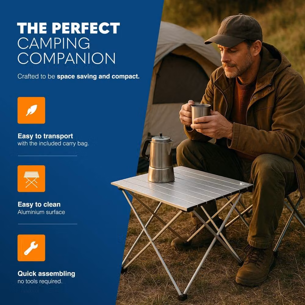 Voyager Small Foldable Camping Table in Silver, W/D/H: 37 x 31 x 34 cm – 3