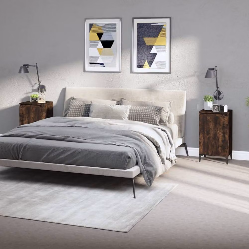 Berkfield Home Set of 2 Modern Bedside Cabinets in Smoked Oak Brown, W/D/H: 40 x 35 x 70 cm – 2