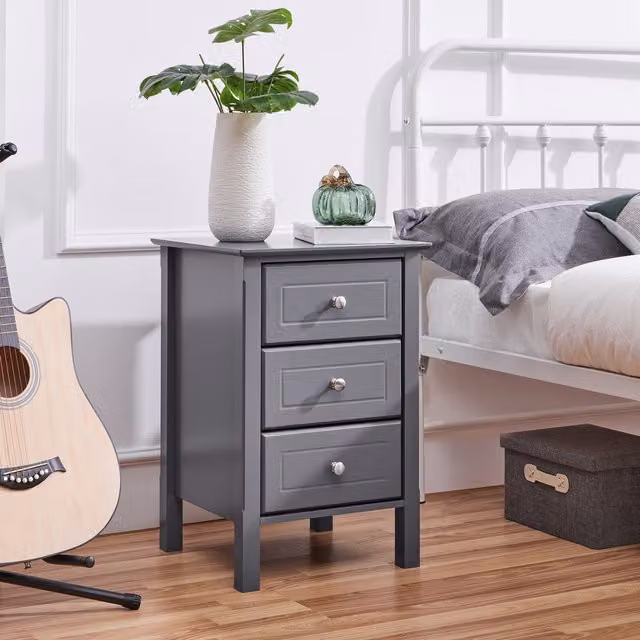 Yaheetech Modern 3-Drawer Bedside Tables in Grey