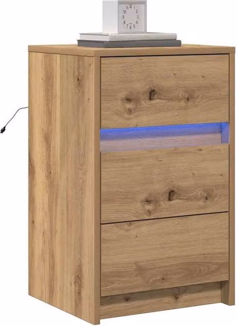 Berkfield Home Bedside Cabinet with Integrated LED Lights in Brown Artisan Oak Engineered Wood W/D/H: 61 x 34 x 34 cm