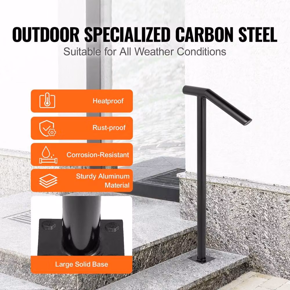 VEVOR Sturdy Metal Two-Step Outdoor Stair Railing in Matt Black, W: 45.72 cm, H: 96.52 cm – 5