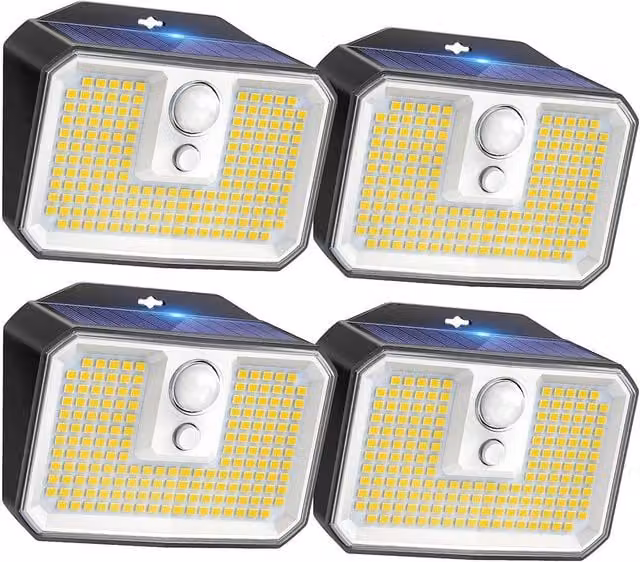 VOGREX 4 Pack Solar Powered LED Motion Sensor Wall Lights in Black