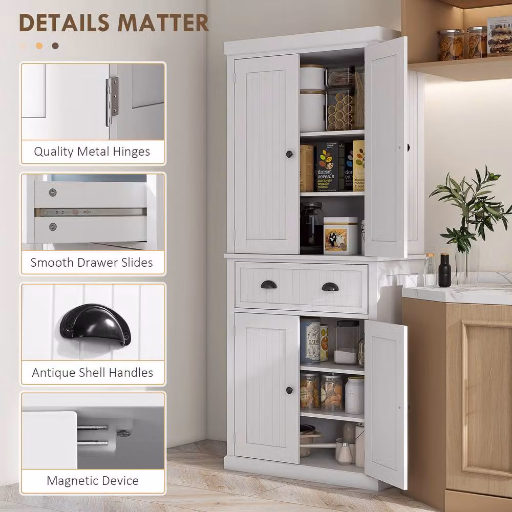 STILVORA White MDF Storage Cabinet with Drawer, Hinged Doors and Adjustable Shelves – 4