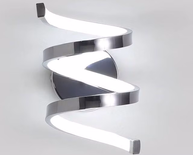 Goeco Modern Silver LED Spiral Wall Light, 20W Cool White 6500K, Metal Up and Down Arc Lamp – 1