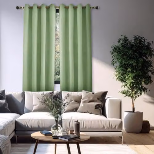 Happy Homewares Green Linen Blackout Eyelet Curtains, 2 Panels, W: 117 cm, Drop: 137 cm – 5