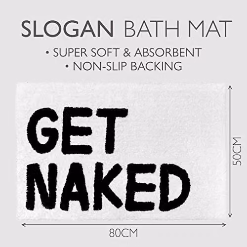 Mooky Mats Get Naked Non-Slip Tufted Slogan Bath Mat, White and Black, W: 80 cm, D: 50 cm – 2