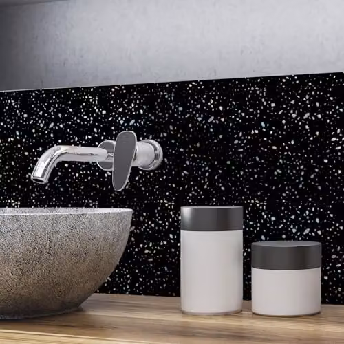 WALPLUS Terrazzo Holographic Glitter Black Self Adhesive Wall Tile Stickers, 24 Pack, W/D/H: 15 x 15 x 0.54 cm – 4