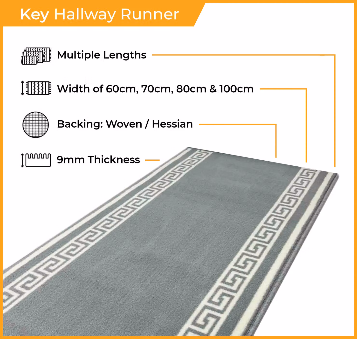 runrug Key Hallway Runner Rug in Grey, W/D/H: 80 x 420 x 0.9 cm – 3