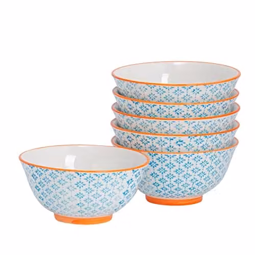Nicola Spring Floral Patterned Porcelain Cereal Bowls, Blue and White, Pack of 6, Diameter: 16 cm – 1