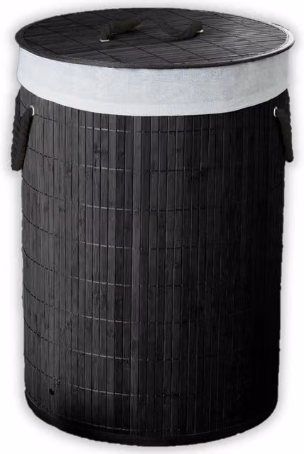 HomeSpace Direct Collapsible Bamboo Round Laundry Hamper Basket in Charcoal Grey