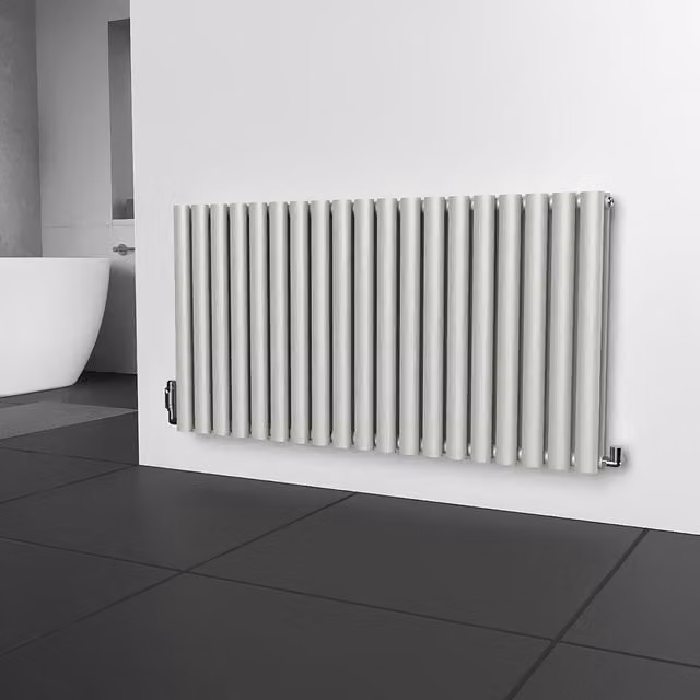Lux Heat Oval Horizontal Coloured Radiator in Dove Grey, W: 114 cm, H: 60 cm