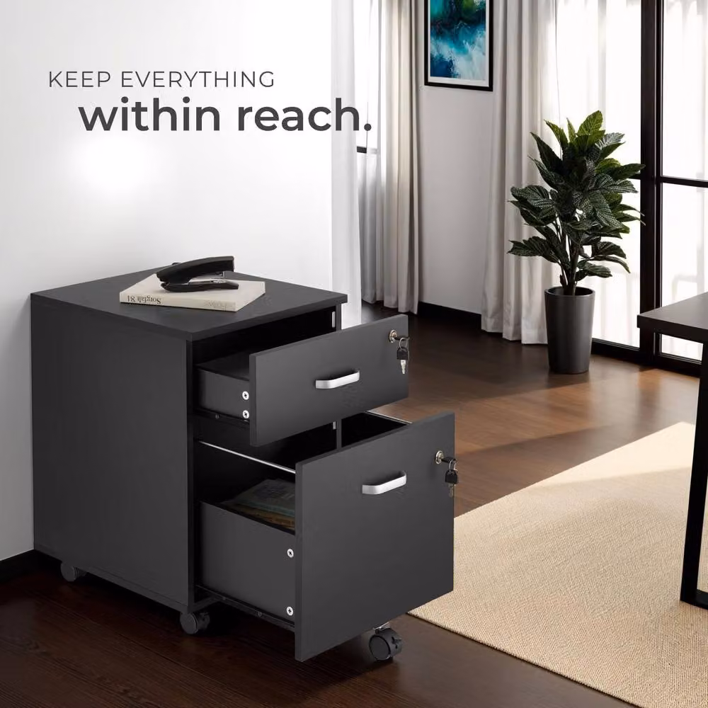 tectake Metal Filing Cabinet in Black with 2 Lockable Rolling Drawers for A4 Documents – 8