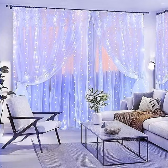 Marco Paul 300 LED String Curtain Lights in White and Transparent