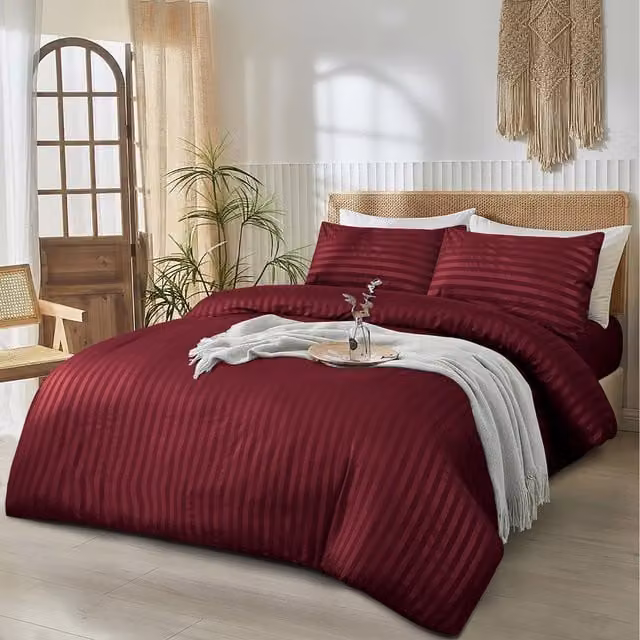 Cotton Passion 3-Piece Striped Microfibre Duvet Cover and Pillowcase Set in Red and Brown, W: 180 cm x D: 200 cm