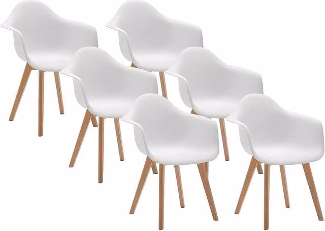 Vente-unique Set of 6 VIXI Chairs with Armrests in White Polypropylene and Beech Wood – 1