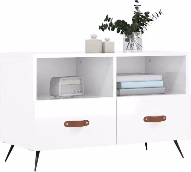 Berkfield Home High Gloss White TV Cabinet W: 80 cm, D: 36 cm, H: 50 cm – 1