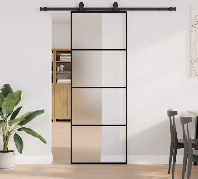 Berkfield Home Modern Sliding Glass Door with Hardware Set, Black, W: 76 cm, H: 205 cm – 1