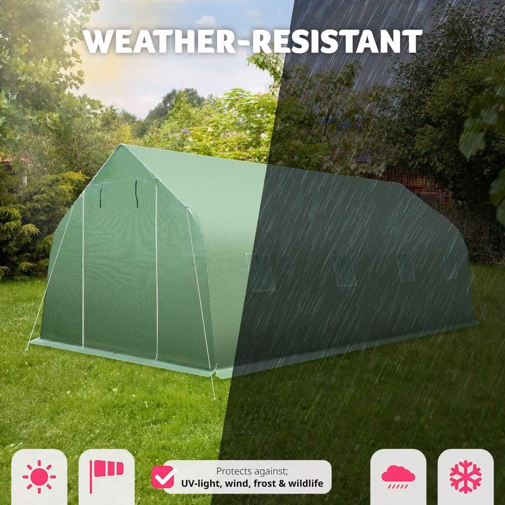 tectake Green Polytunnel Greenhouse with 8 Windows, W/D/H: 600 x 300 x 205 cm – 7