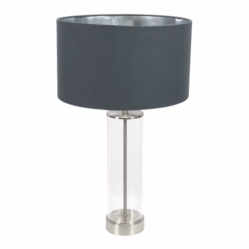 ValueLights Balan Table Lamp in Chrome and Grey with Transparent Glass Cylinder Shade – 1