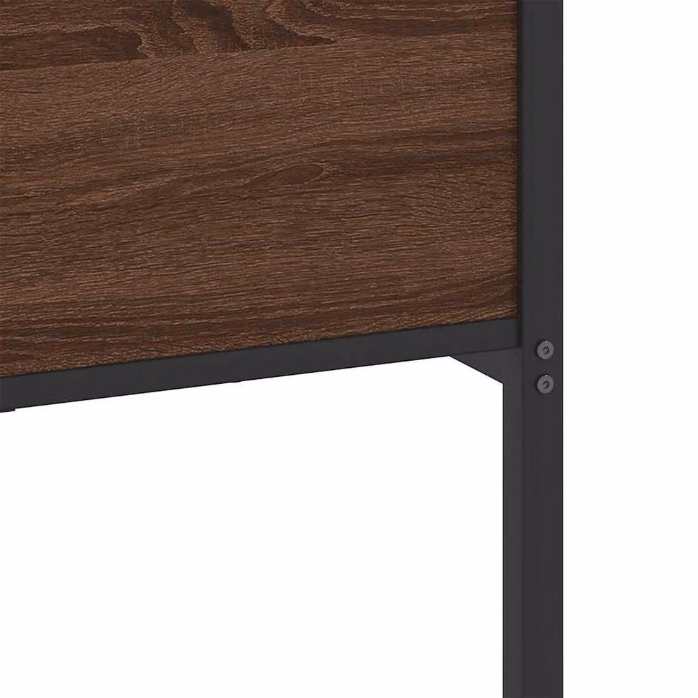 Berkfield Home Metal and Wood Bed Frame in Brown Oak, W/D/H: 160 x 200 cm – 5