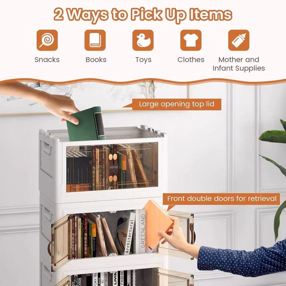 Kelvenix Modern White Folding Shoe Storage Cabinet with Glass Doors – 5
