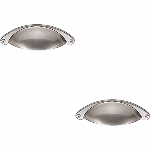 Loops 2 Pack Traditional Cup Pull Handle in Brushed Silver Nickel Plated, W: 10.4 cm, H: 2.6 cm, Fixing Centres: 6.4 cm