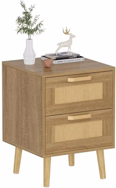 Kelvenix Modern Brown Wood Bedside Table Nightstand
