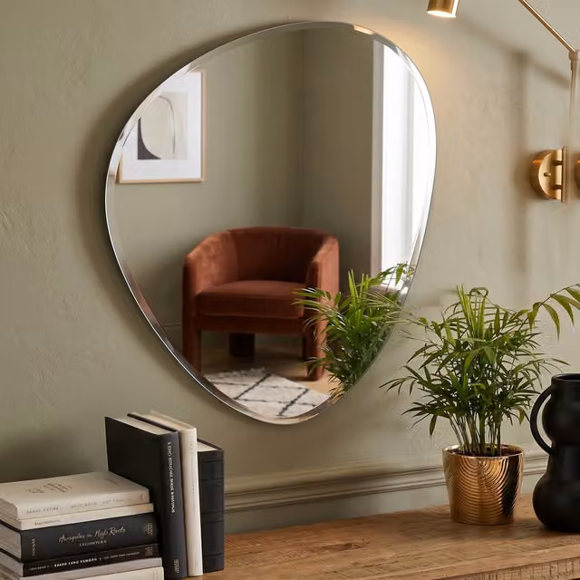 Biznest Frameless Asymmetric Irregular Shape Beveled Wall Mirror in Silver