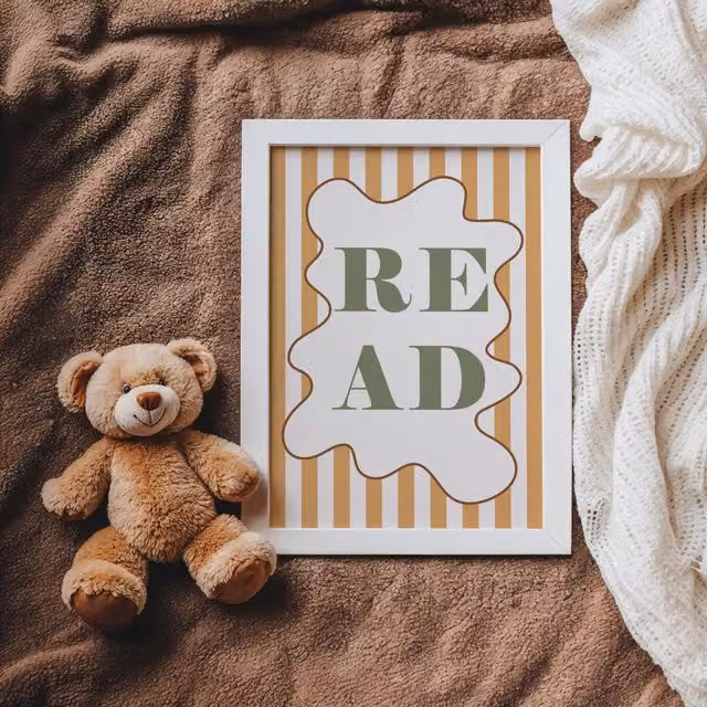 Autumns Corner Read Print Stripy Edition Typography Paper Poster in Olive and Mustard, A3 – 1