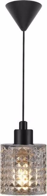 Nordlux Hollywood Suspended Pendant Light in Transparent Glass and Black Metal with E27 Mains Connection