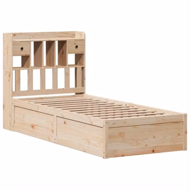 Berkfield Home Beautiful Small Single Solid Wood Bed Frame in Beige, W/D/H: 190 x 75 x 81.5 cm