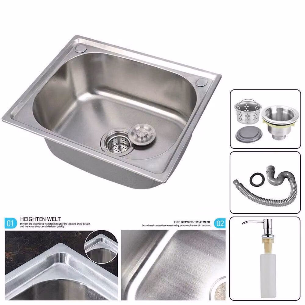 Nordara Stainless Steel Single Bowl Square Countertop Kitchen Sink in Silver – 2