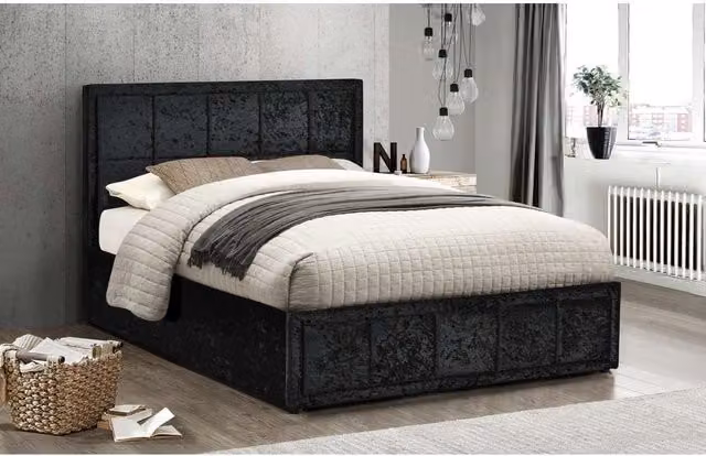 Birlea Hannover Black Crushed Velvet Ottoman Bed Frame with Gas Lift Storage, Small Double, W/D/H: 120 x 200 x 48 cm – 1