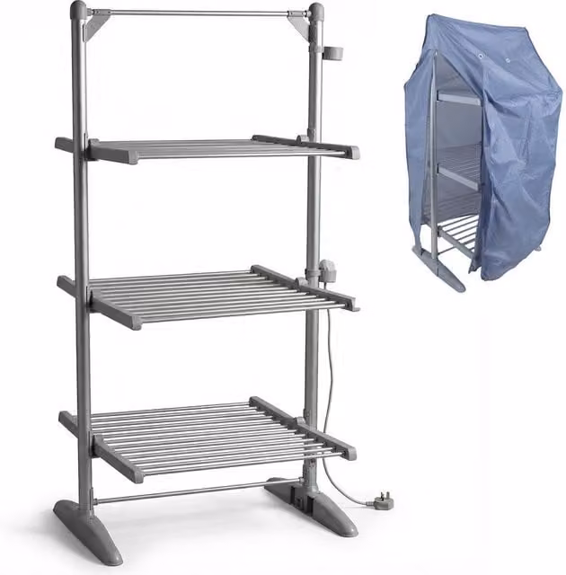 House of Home 3 Tier Heated Clothes Airer with Drying Cover and 24 Bars in Silver – 1